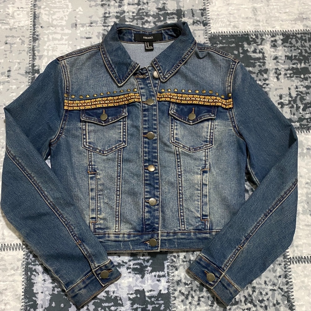 Forever 21 Distressed Washed Out Denim Jacket (M)